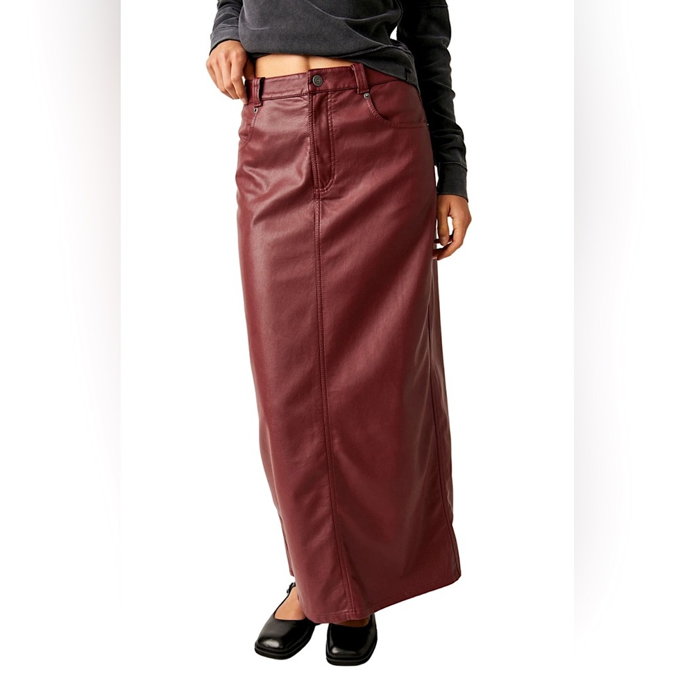 NWT - Free People - City Slicker Faux Leather Wine Maxi Skirt - SZ 2